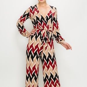 Tie Waist Zig Zag print jumpsuit